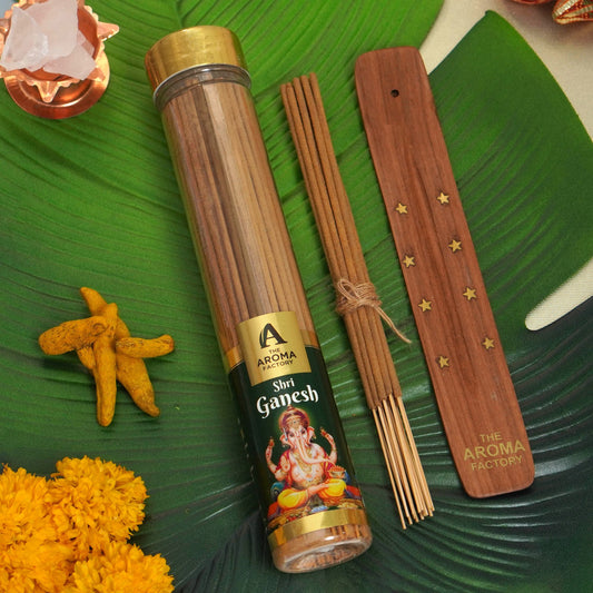 The Aroma Factory Shri Ganesh Incense Stick (0% Charcoal 0% Sulphates) Organic & Herbal Agarbatti Bottle Pack, 100G