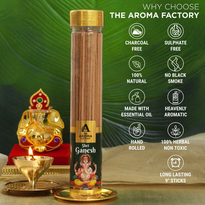 The Aroma Factory Shri Ganesh Incense Stick (0% Charcoal 0% Sulphates) Organic & Herbal Agarbatti Bottle Pack, 100G