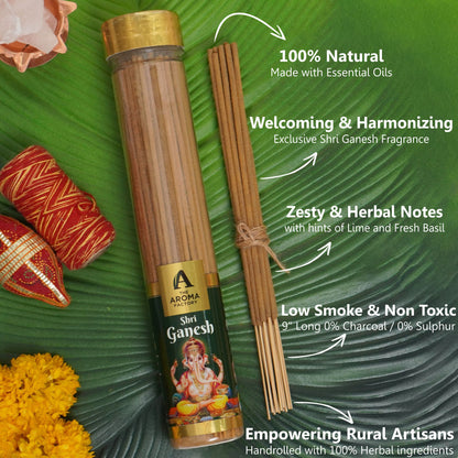 The Aroma Factory Shri Ganesh Incense Stick (0% Charcoal 0% Sulphates) Organic & Herbal Agarbatti Bottle Pack, 100G