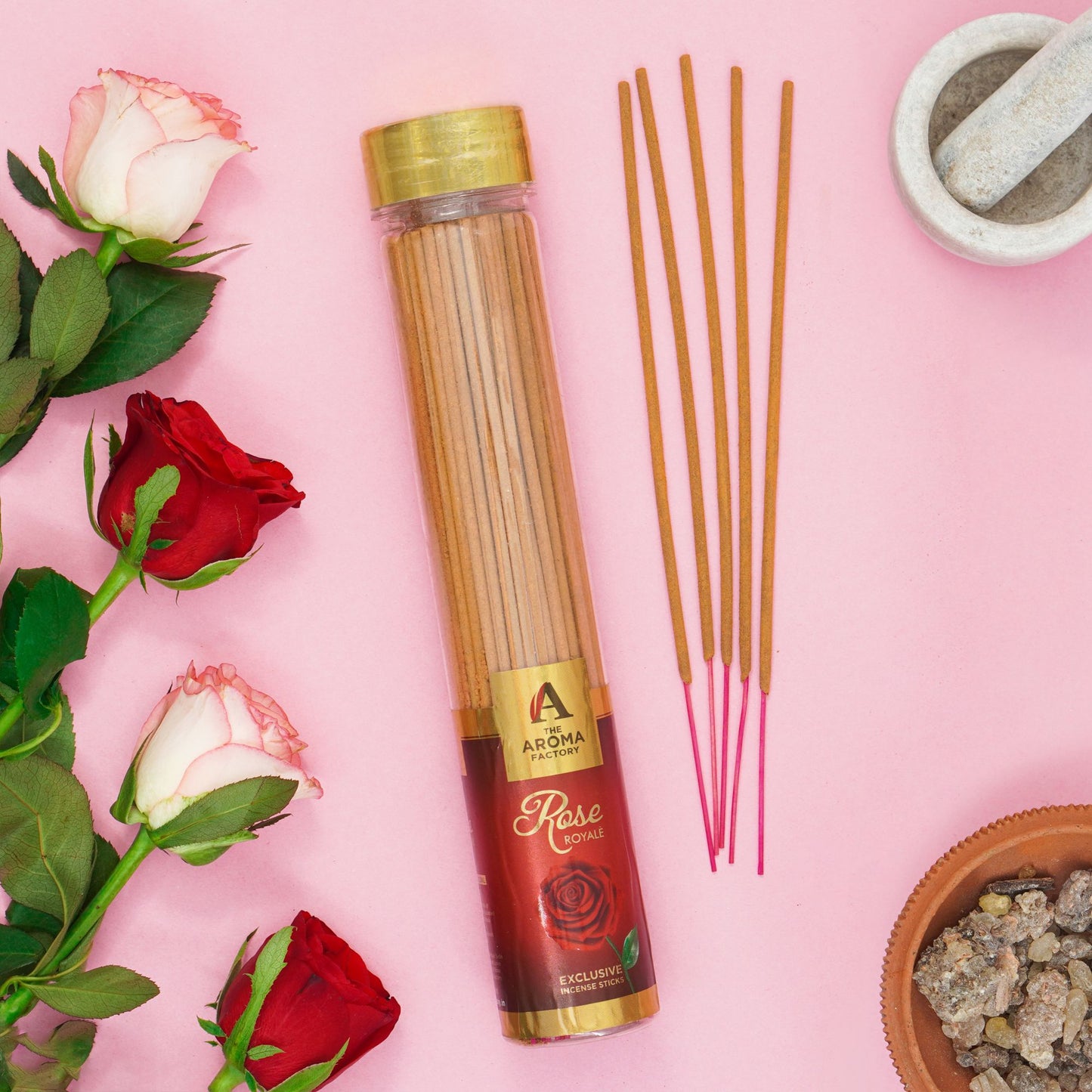 The Aroma Factory  Incense Sticks (Rose, Lavender, Mogra & Kewda Agarbatti) 4 bottles, Fragrance Jute Gift Pack