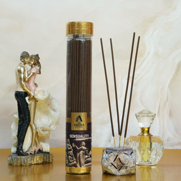 The Aroma Factory Sensuality Incense Stick Agarbatti (0% Charcoal 0% Sulphates) Organic & Herbal Agarbatti Bottle Pack, 100G