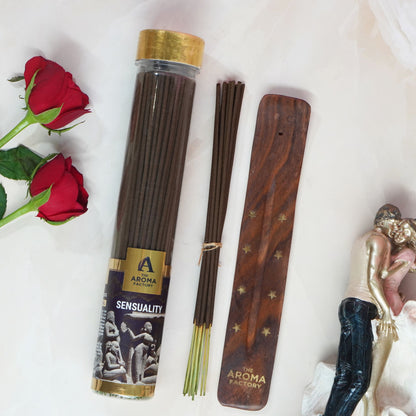 The Aroma Factory Sensuality Incense Stick Agarbatti (0% Charcoal 0% Sulphates) Organic & Herbal Agarbatti Bottle Pack, 100G