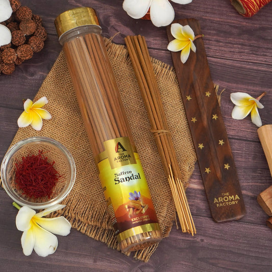 The Aroma Factory Kesar Chandan Incense Stick (0% Charcoal 0% Sulphates) Herbal Saffron Sandal Agarbatti Bottle Pack, 100G