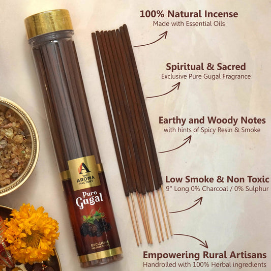 The Aroma Factory Pure Gugal Incense Stick (0% Charcoal 0% Sulphates) Herbal Guggal Agarbatti Bottle Pack, 100G