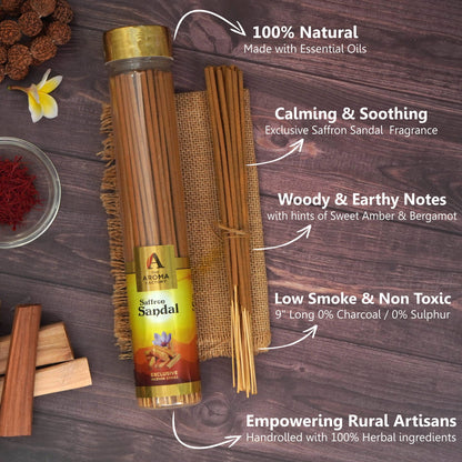 The Aroma Factory Kesar Chandan Incense Stick (0% Charcoal 0% Sulphates) Herbal Saffron Sandal Agarbatti Bottle Pack, 100G