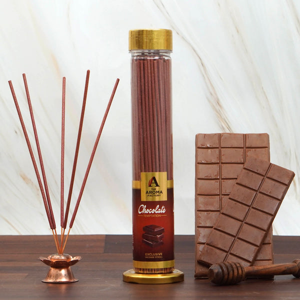 The Aroma Factory Chocolate Temptation Incense Stick (0% Charcoal 0% Sulphates) Organic & Herbal Agarbatti Bottle Pack, 100G