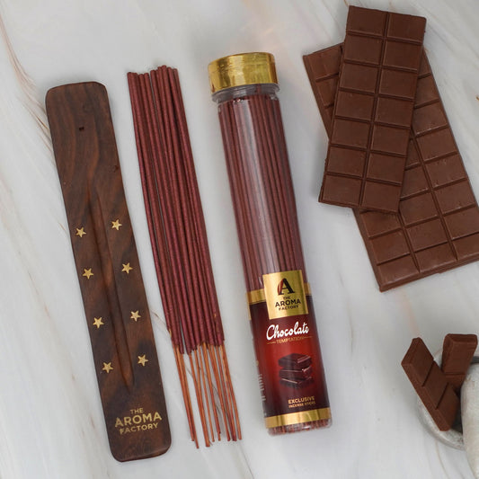 The Aroma Factory Chocolate Temptation Incense Stick (0% Charcoal 0% Sulphates) Organic & Herbal Agarbatti Bottle Pack, 100G