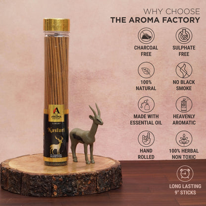 The Aroma Factory Musk Incense Stick (0% Charcoal 0% Sulphates) Organic Kasturi Agarbatti Bottle Pack, 100G