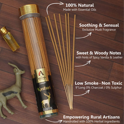 The Aroma Factory Musk Incense Stick (0% Charcoal 0% Sulphates) Organic Kasturi Agarbatti Bottle Pack, 100G