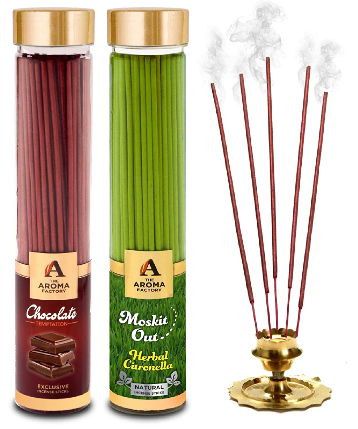 The Aroma Factory Chocolate & Mosquito Out Citronella Agarbatti (Charcoal Free & Low Smoke) Bottle Pack of 2 x 100
