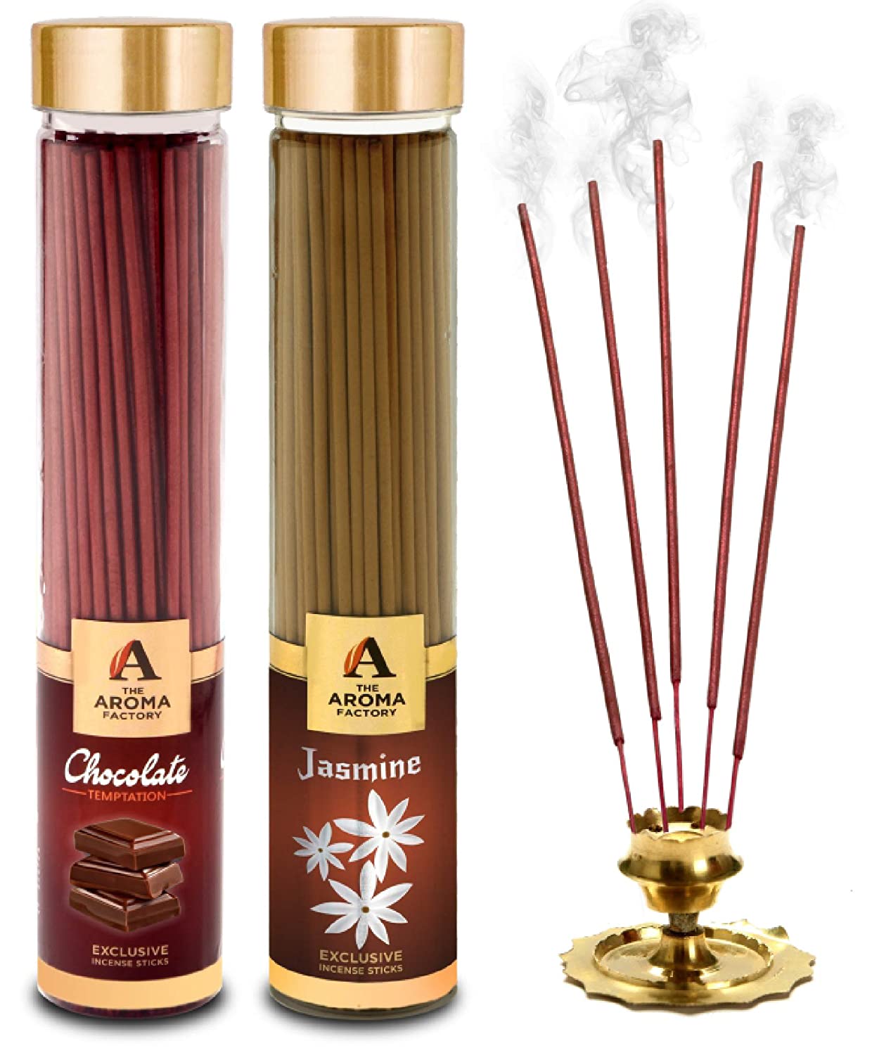 The Aroma Factory Chocolate & Jasmine Agarbatti (Charcoal Free & Low Smoke) Bottle Pack of 2 x 100