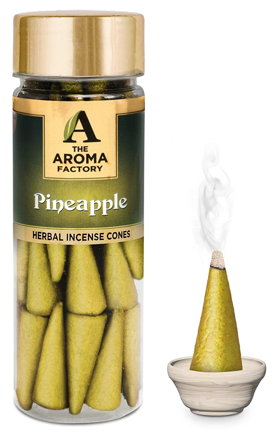The Aroma Factory Incense Dhoop Cone for Pooja, Pineapple (100% Herbal & 0% Charcoal) 1 Bottle x 30 Cones
