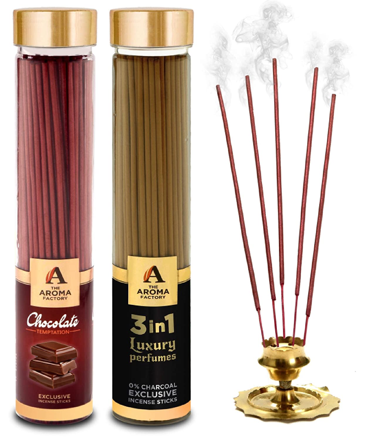 The Aroma Factory Chocolate & 3 in 1 Agarbatti (Charcoal Free & Low Smoke) Bottle Pack of 2 x 100