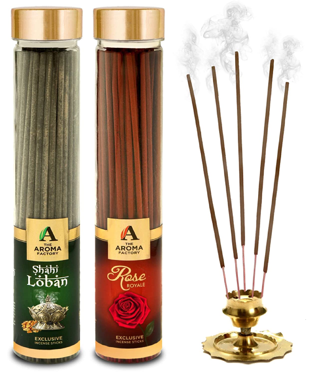 The Aroma Factory Loban & Rose Agarbatti (Charcoal Free & Low Smoke) Bottle Pack of 2 x 100