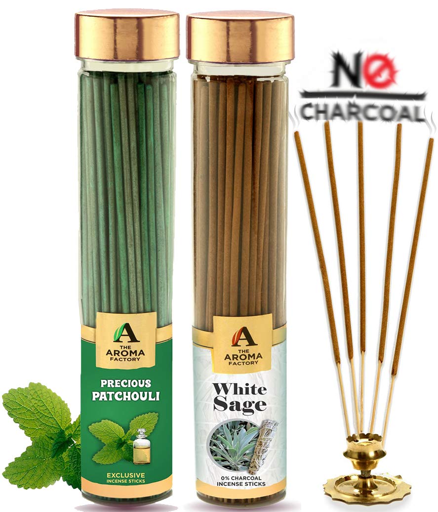 The Aroma Factory White Sage & Patchouli Incense Sticks Agarbatti Smudge Smudging Leaves (Bottle Pack of 2 x 100)