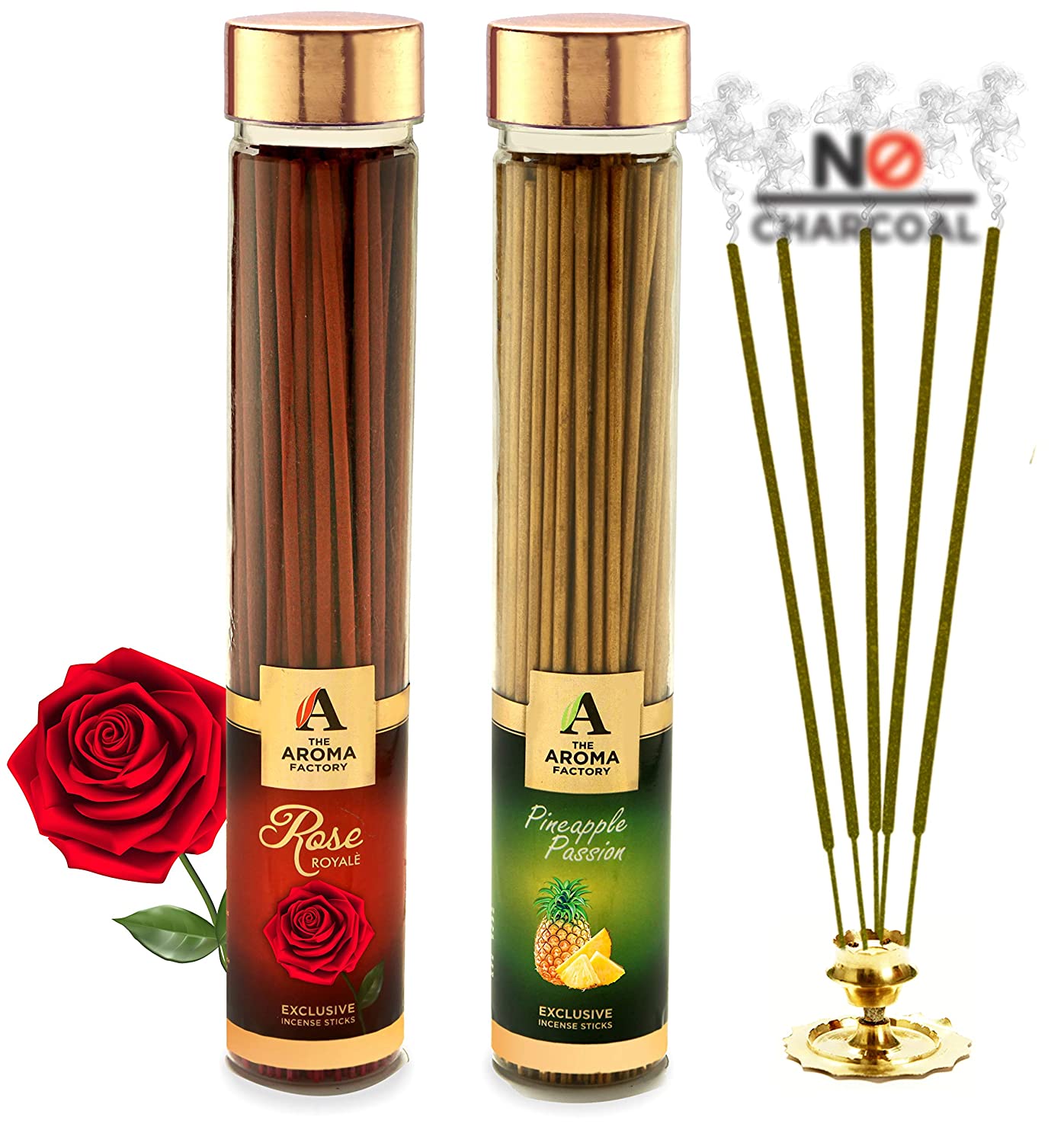 The Aroma Factory Pineapple Passion and Rose Royale Agarbatti (Bottle Pack of 2 x 100)