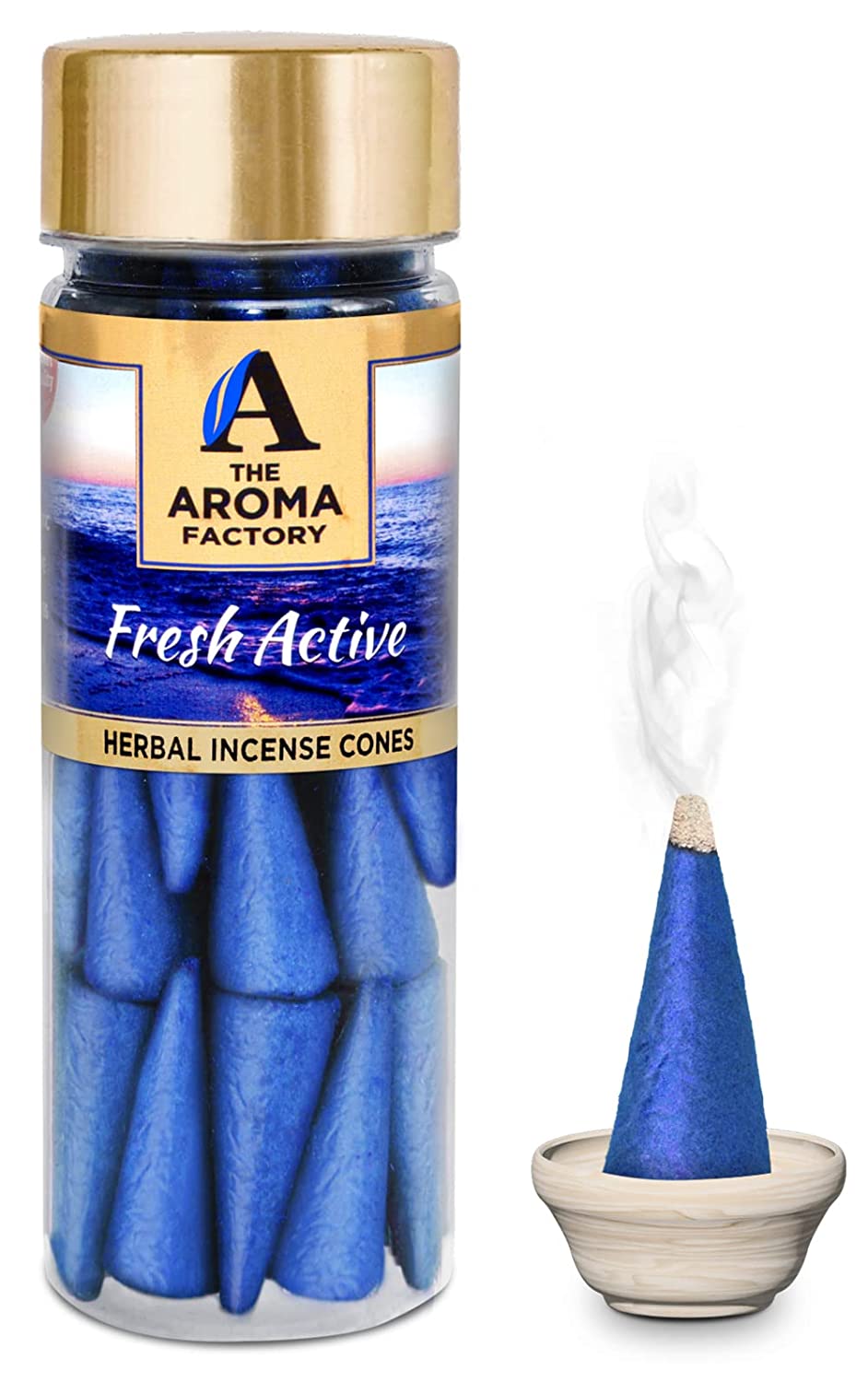 The Aroma Factory Incense Dhoop Cone for Pooja, Fresh Active (100% Herbal & 0% Charcoal) 1 Bottle x 30 Cones