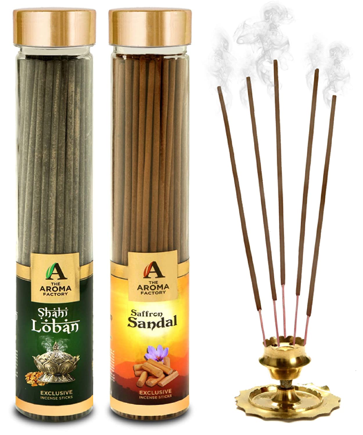 The Aroma Factory Loban & Kesar Chandan Saffron Sandal Agarbatti Incense Stick (Charcoal Free) Bottle Pack of 2 x 100g