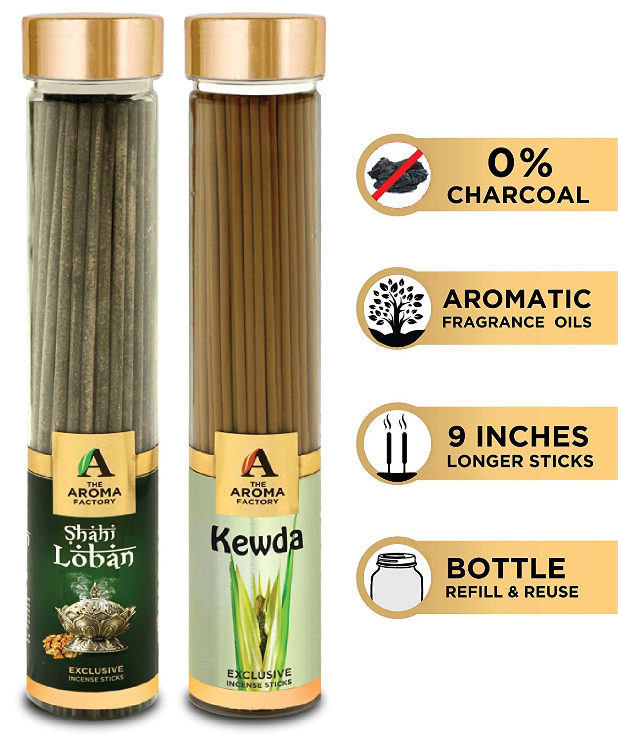 The Aroma Factory Loban & Kewda Agarbatti (Charcoal Free & Low Smoke) Bottle Pack of 2 x 100