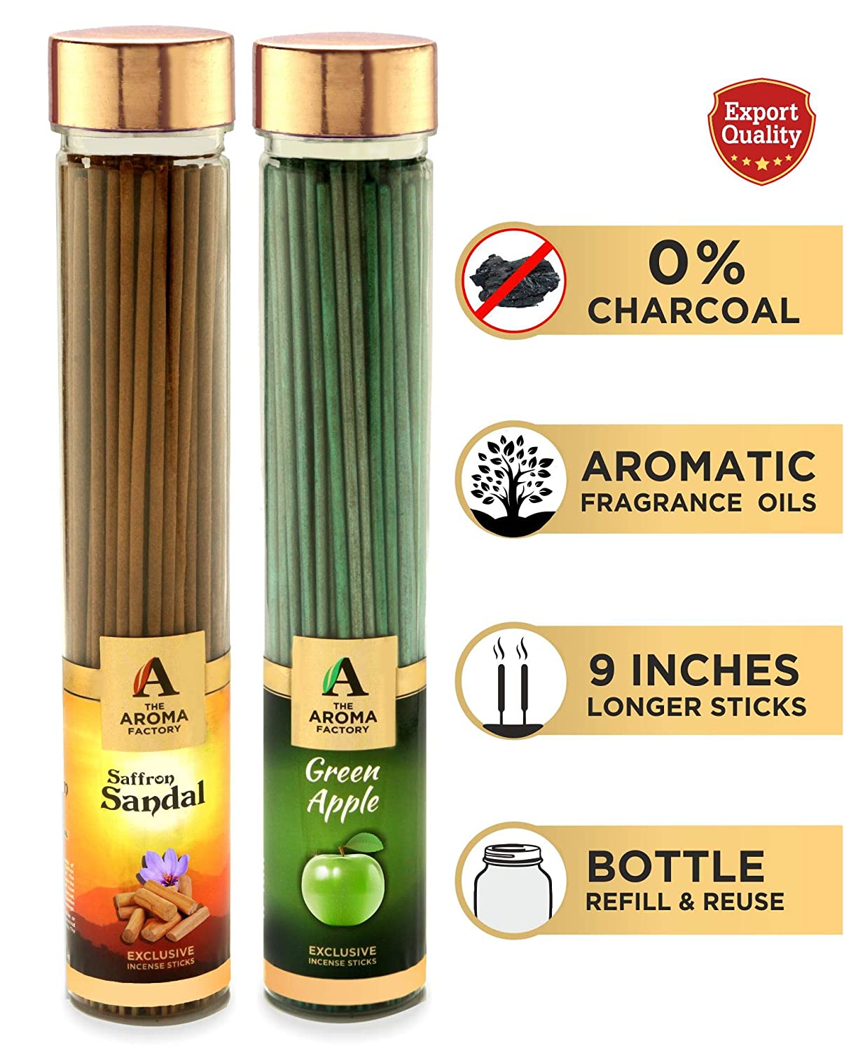 The Aroma Factory Green Apple and Kesar Chandan Saffron and Sandal Agarbatti (Bottle Pack of 2 x 100)