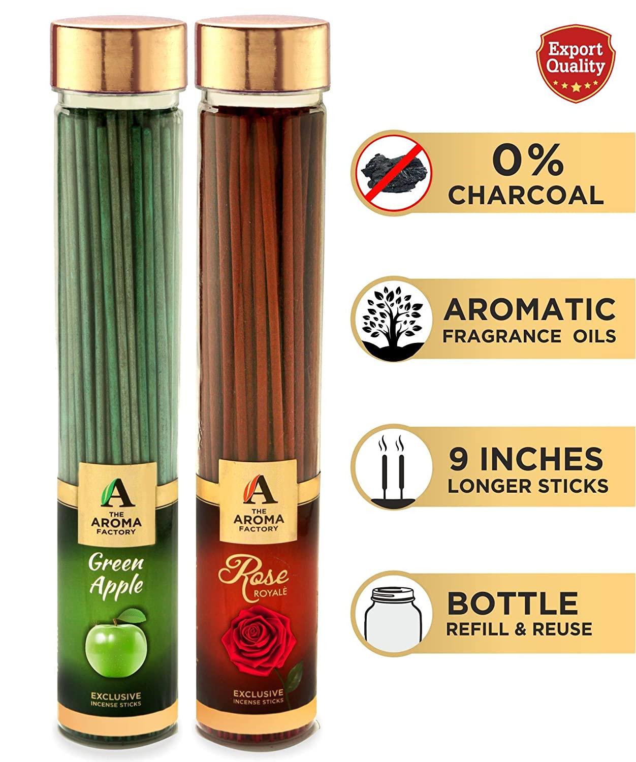 The Aroma Factory Real Rose and Green Apple Agarbatti (Bottle Pack of 2 x 100)