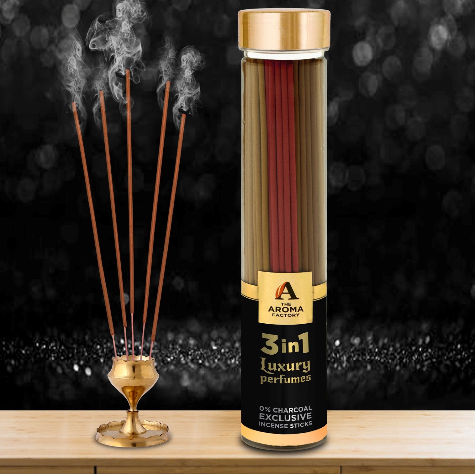 The Aroma Factory 3 in 1 Incense Sticks Agarbatti (Charcoal Free & 100% Herbal) Bottle,100g