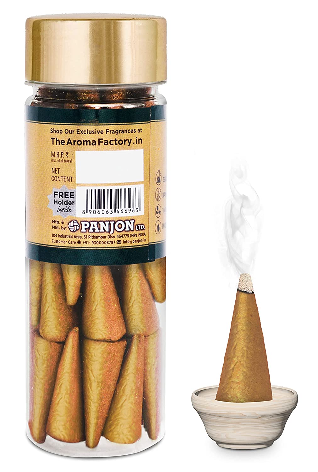 The Aroma Factory Incense Dhoop Cone for Pooja, Oudh (100% Herbal & 0% Charcoal) 1 Bottle x 30 Cones