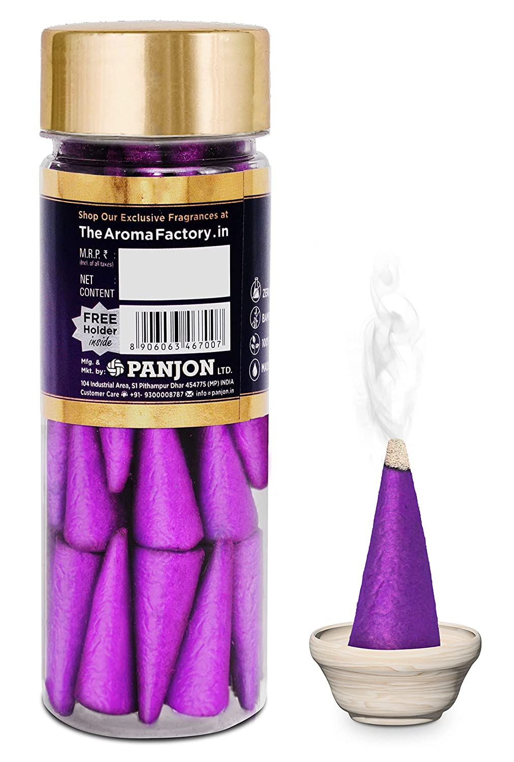 The Aroma Factory Incense Dhoop Cone for Pooja, Mogra (100% Herbal & 0% Charcoal) 1 Bottle x 30 Cones