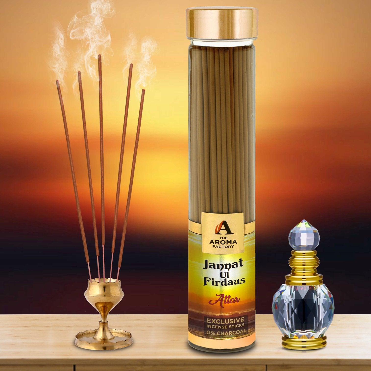 The Aroma Factory Attar Jannat Ul Firdaus Incense Sticks Agarbatti (Charcoal Free & 100% Herbal) Bottle, 100g