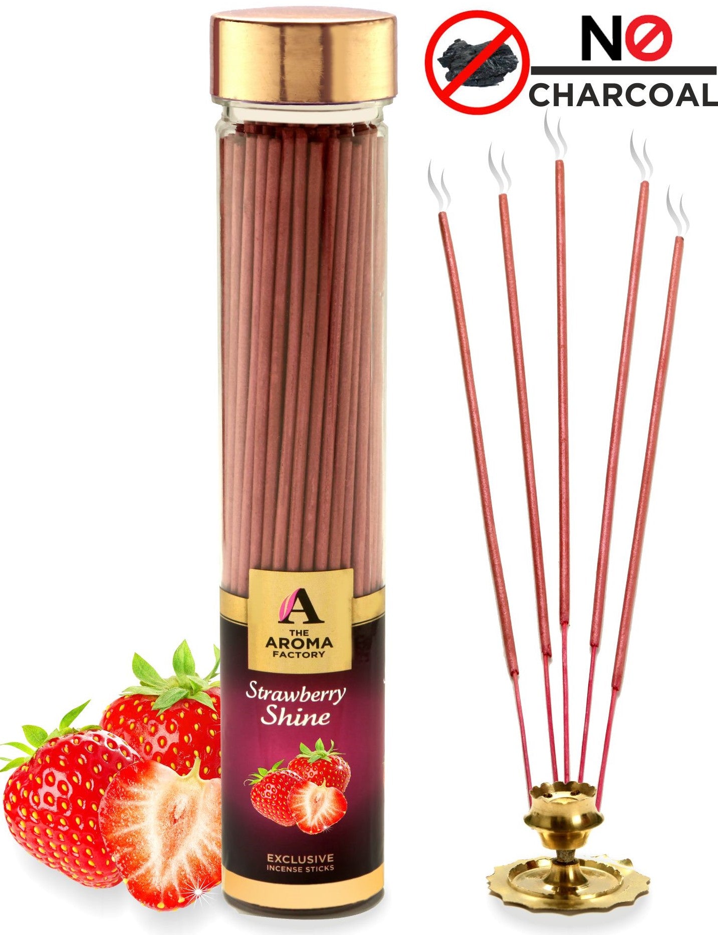 The Aroma Factory Strawberry Shine Incense Sticks Agarbatti (Charcoal Free & 100% Herbal) Bottle, 100g