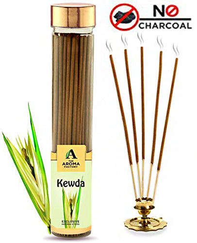 The Aroma Factory Kewda Incense Sticks Agarbatti (Charcoal Free & 100% Herbal) Bottle, 100g