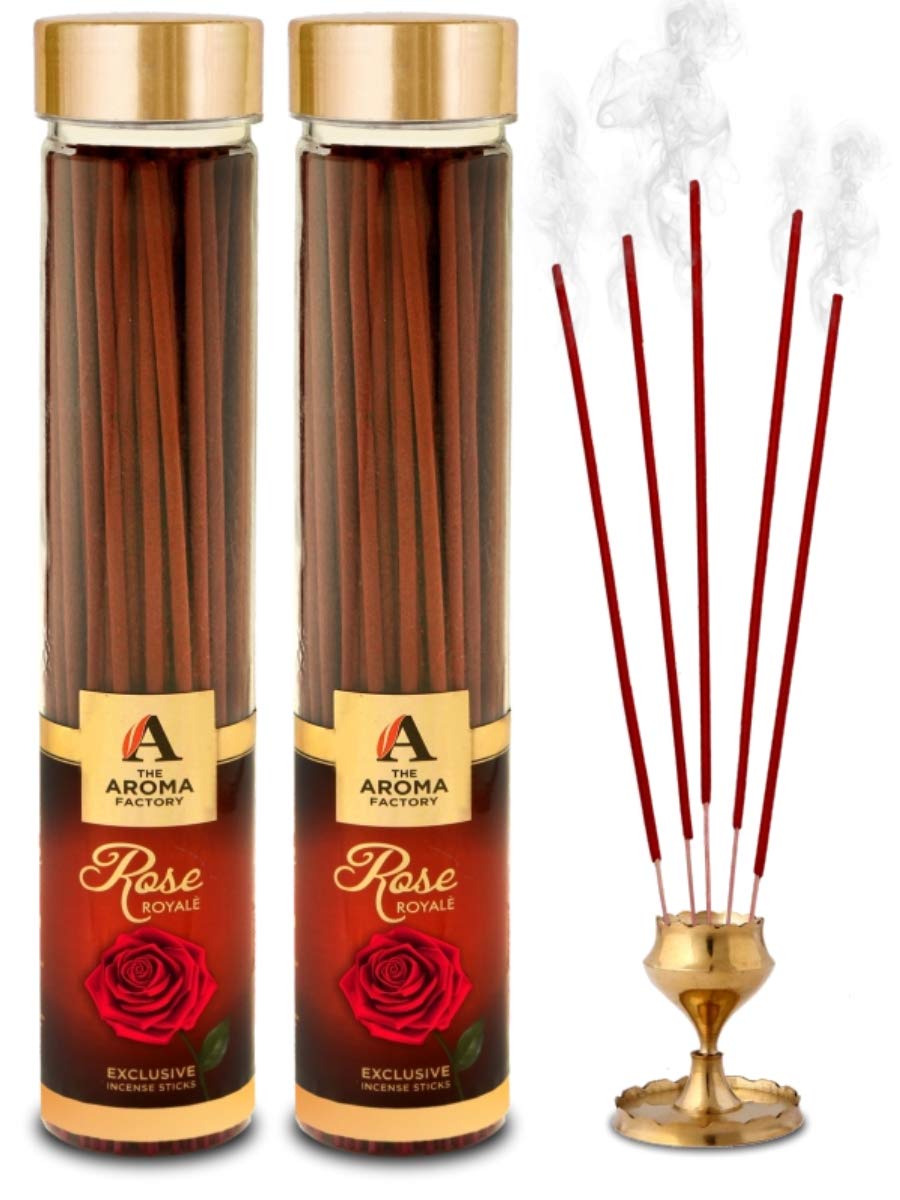 The Aroma Factory Rose Royale Incense Sticks Agarbatti (Charcoal Free & 100g% Herbal) Bottle Pack of 2 x 100g