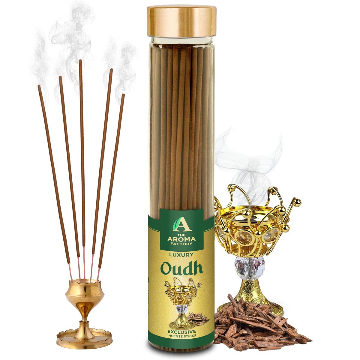 The Aroma Factory Oudh Agarbatti for Pooja, Luxury Incense Sticks, Low Smoke and Zero Charcoal, Premium and Fresh Fragrance for Home, Meditation (Bottle Pack of 1, 100g)