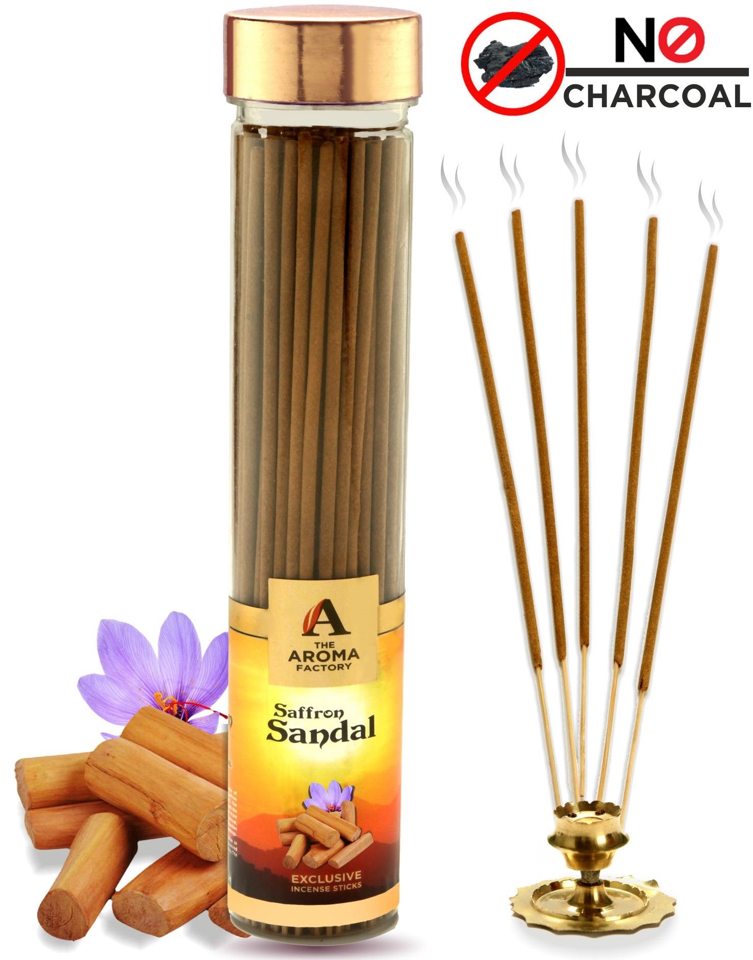 The Aroma Factory Kesar Chandan Incense Sticks Agarbatti (Charcoal Free & 100% Herbal) Bottle, 100g