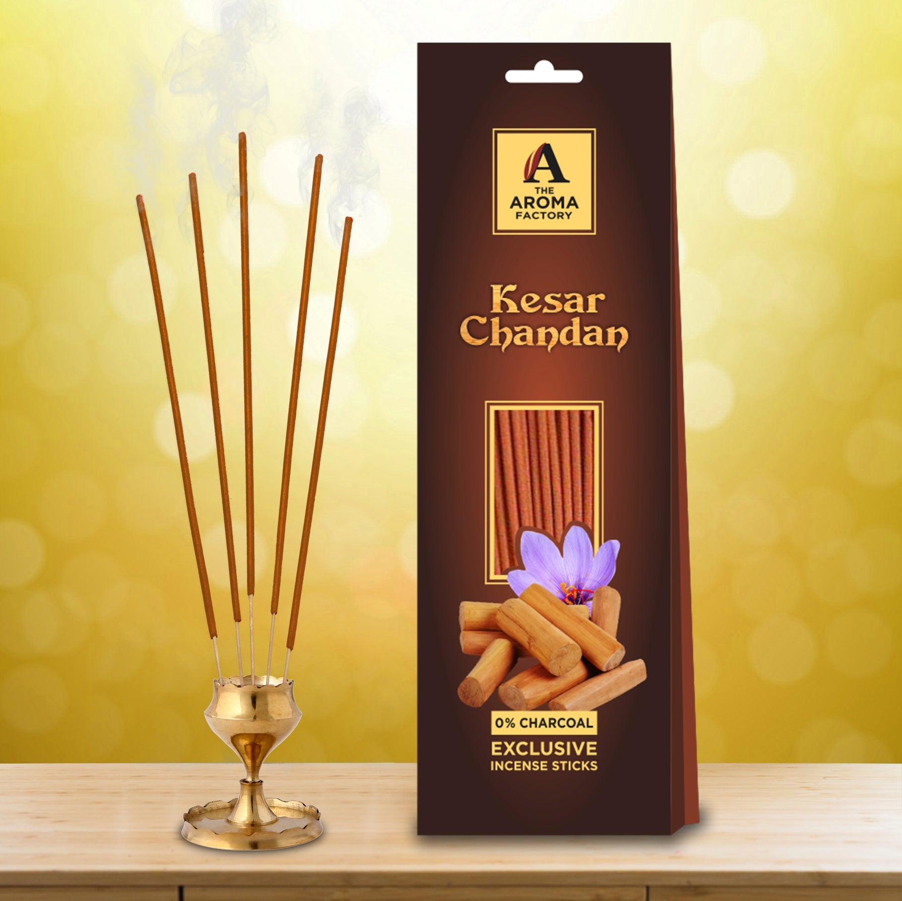The Aroma Factory Kesar Chandan Saffron Sandal Agarbatti Incense Stick, No Charcoal & 100% Herbal (Pack of 30)