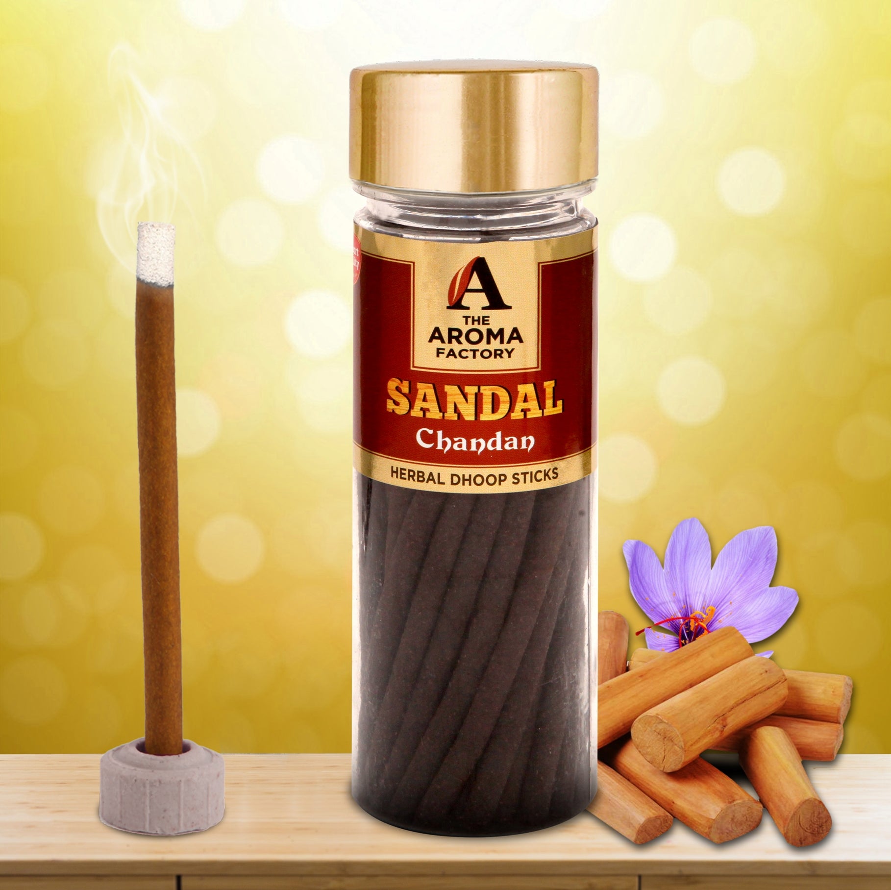 The Aroma Factory Chandan Sandal Dhoop Sticks Bottle [Free Stand] 100g