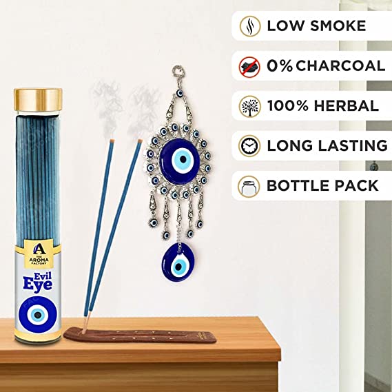 The Aroma Factory Evil Eye Nazar Kavach Agarbatti for Removing Negative Energy, Luck Incense Sticks, Low Smoke & Zero Charcoal (Bottle Pack of 1, 100g)