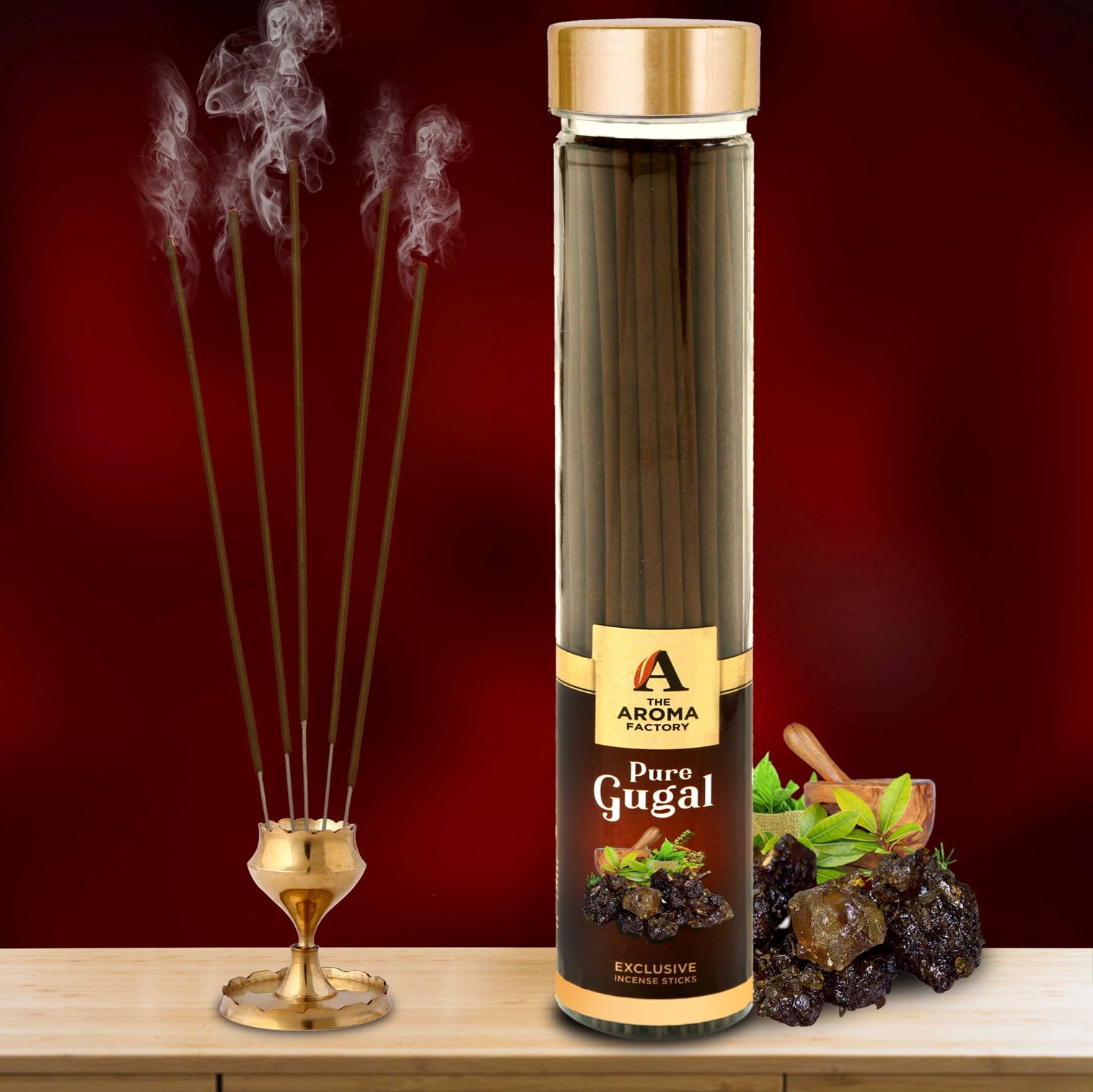 The Aroma Factory Pure Gugal Incense Sticks Agarbatti (Charcoal Free & 100% Herbal) Bottle, 100g