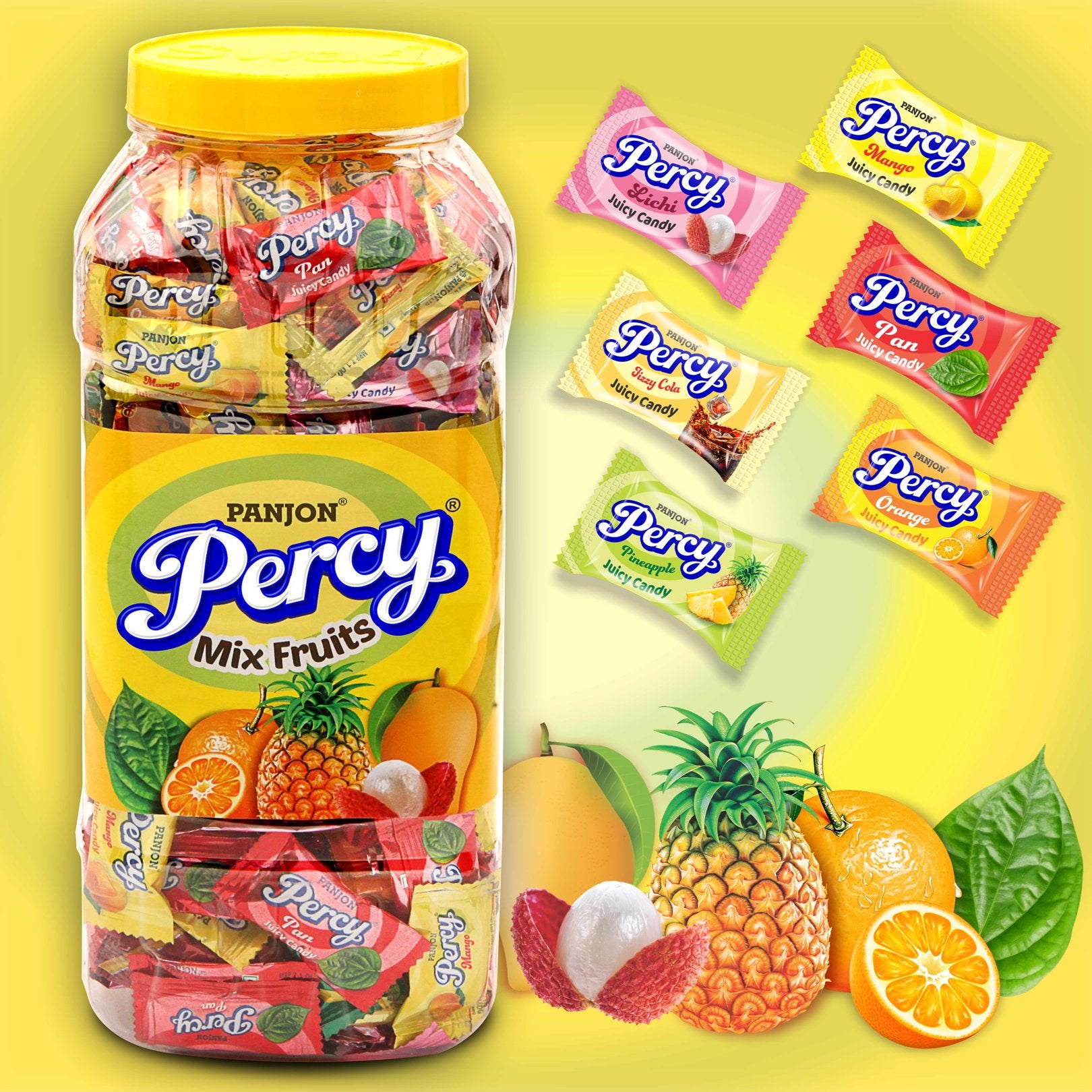 Percy Mix Fruits Assorted Candy Toffee Jar, 875g
