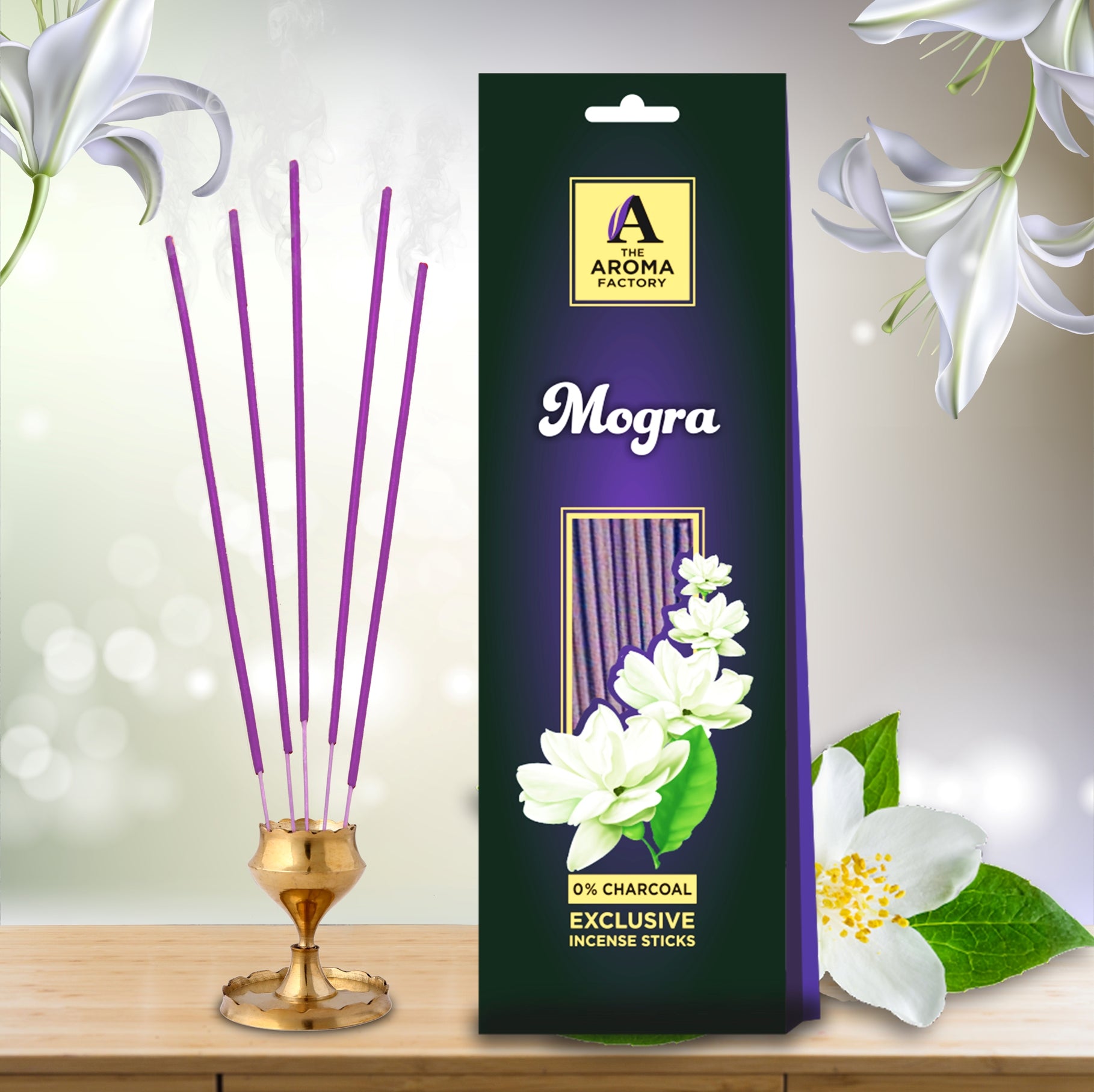 The Aroma Factory Mogra Agarbatti Incense Stick, No Charcoal & 100% Herbal (Pack of 30)