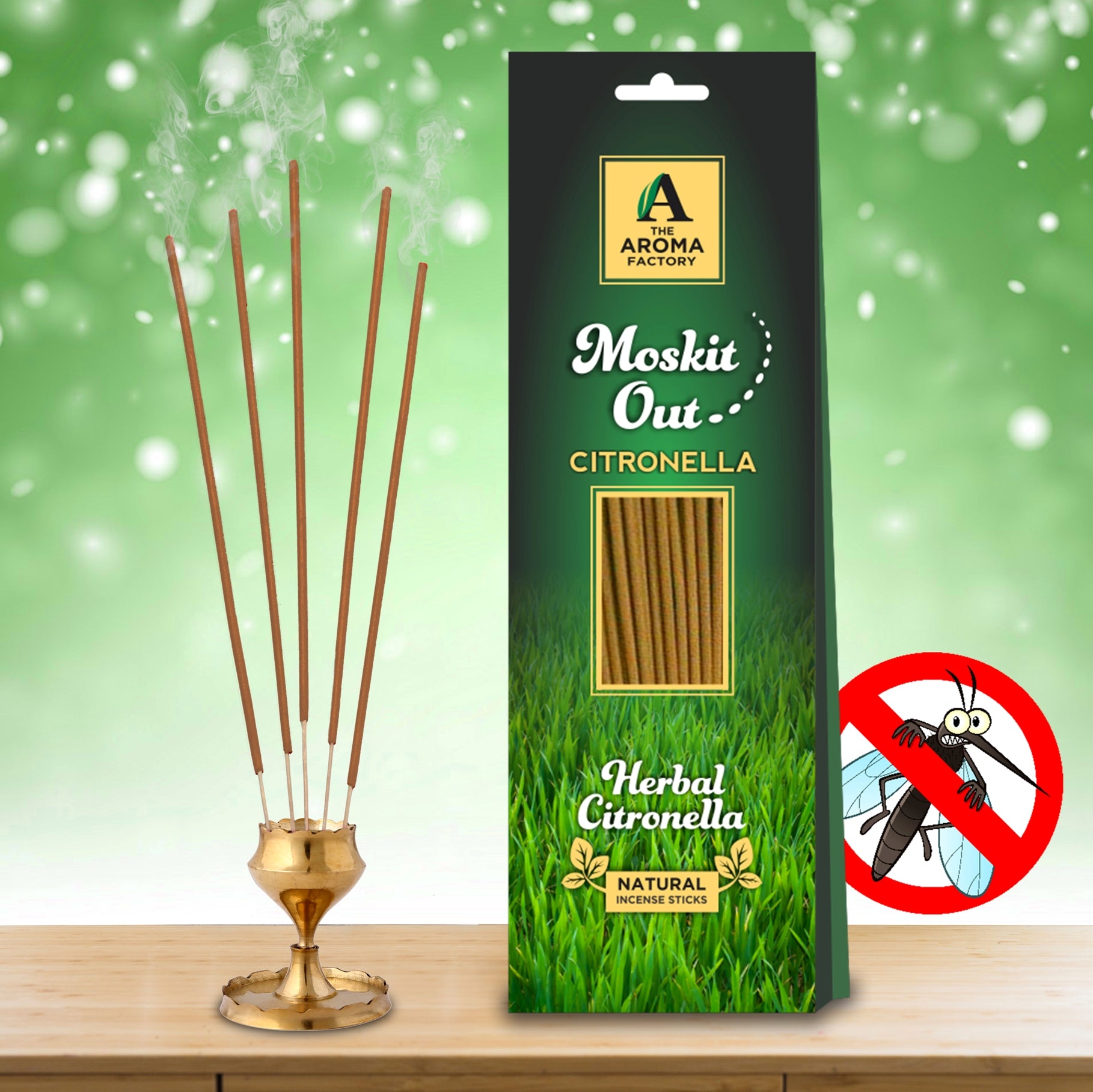 The Aroma Factory Moskit Out Citronella Agarbatti Incense Stick, No Charcoal & 100% Herbal (Pack of 30)