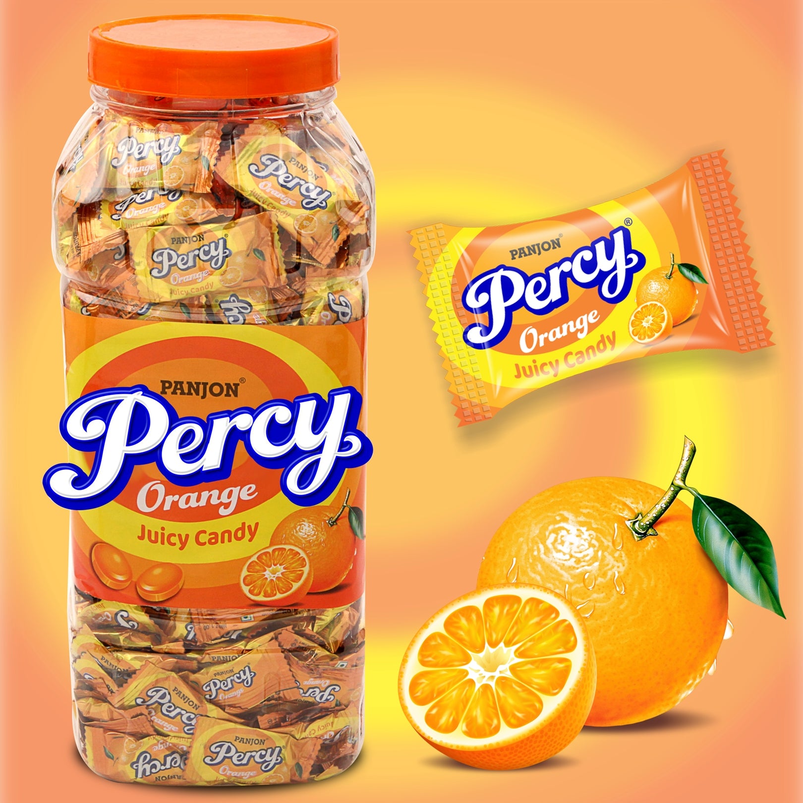 Percy Orange Candy Toffee Jar, 875g