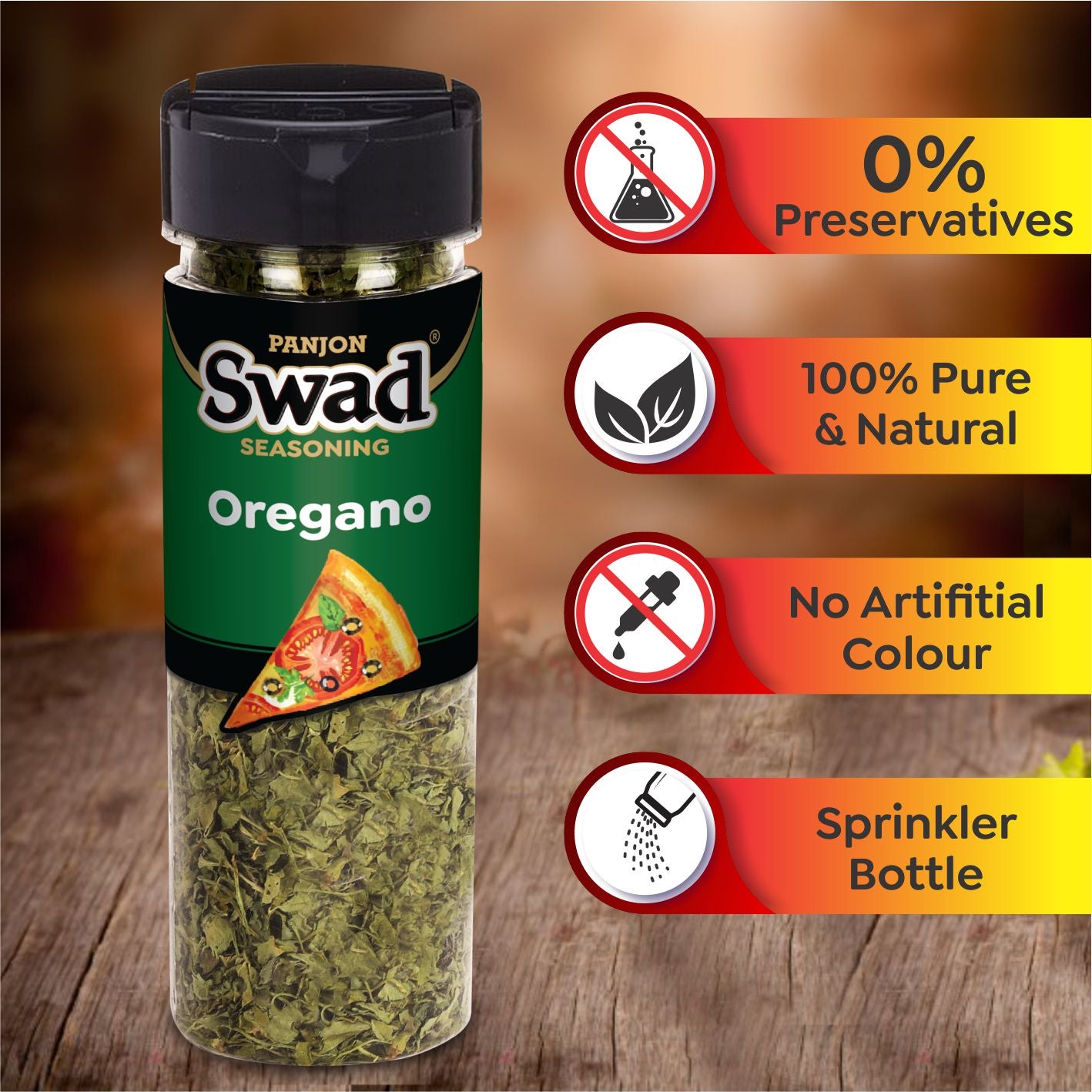 Swad Origano (Freeze Dried Origano Leaves) 100% Pure Herb Seasoning Spinkler Bottle 60g