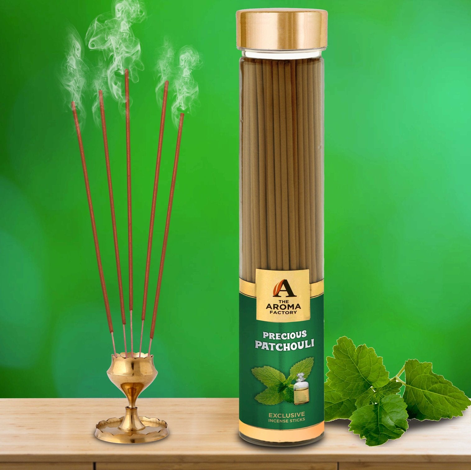 The Aroma Factory Precious Patchouli Incense Sticks Agarbatti (Charcoal Free & 100% Herbal) Bottle, 100g