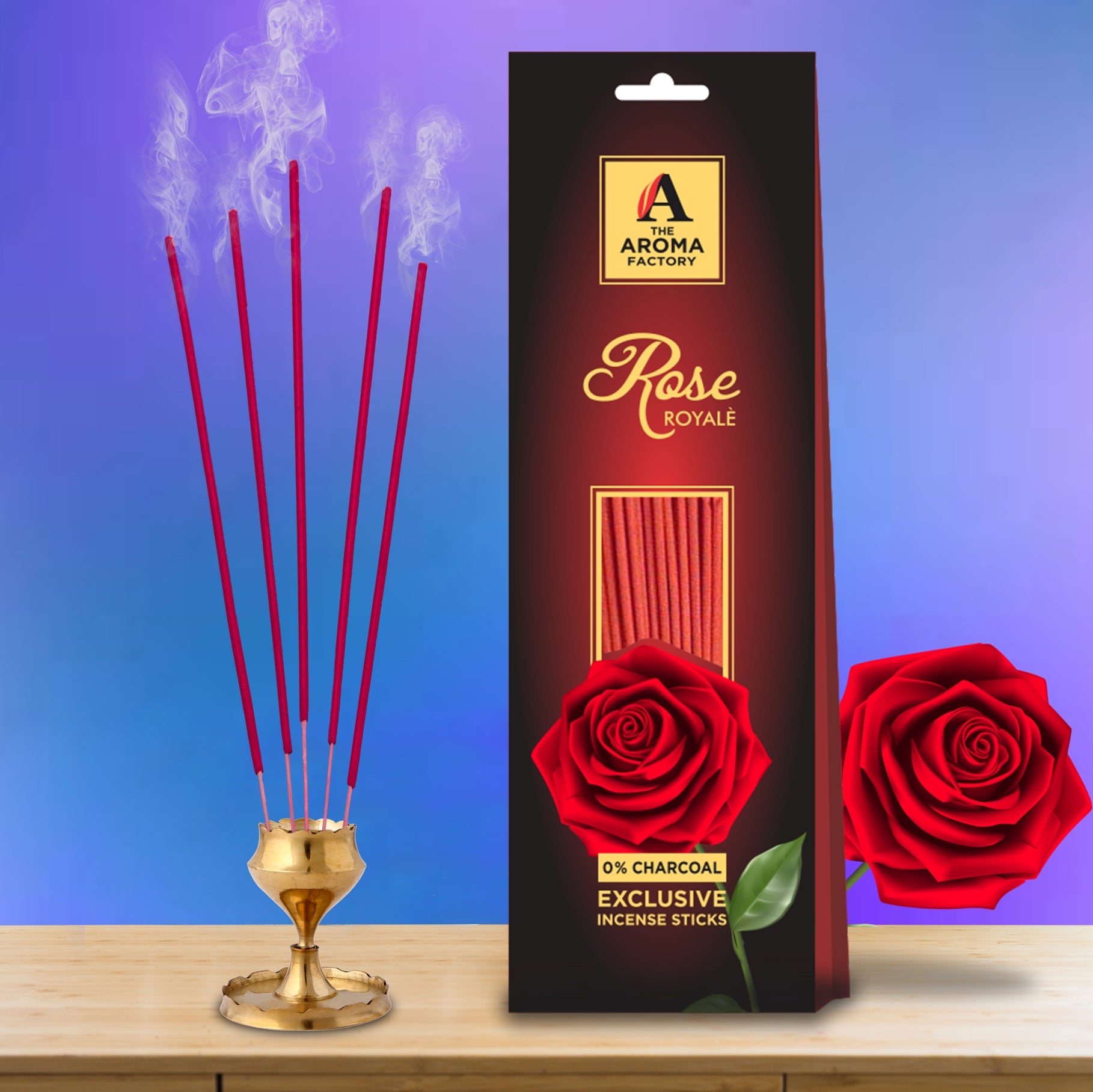The Aroma Factory Rose Agarbatti Incense Stick, No Charcoal & 100% Herbal (Pack of 30)