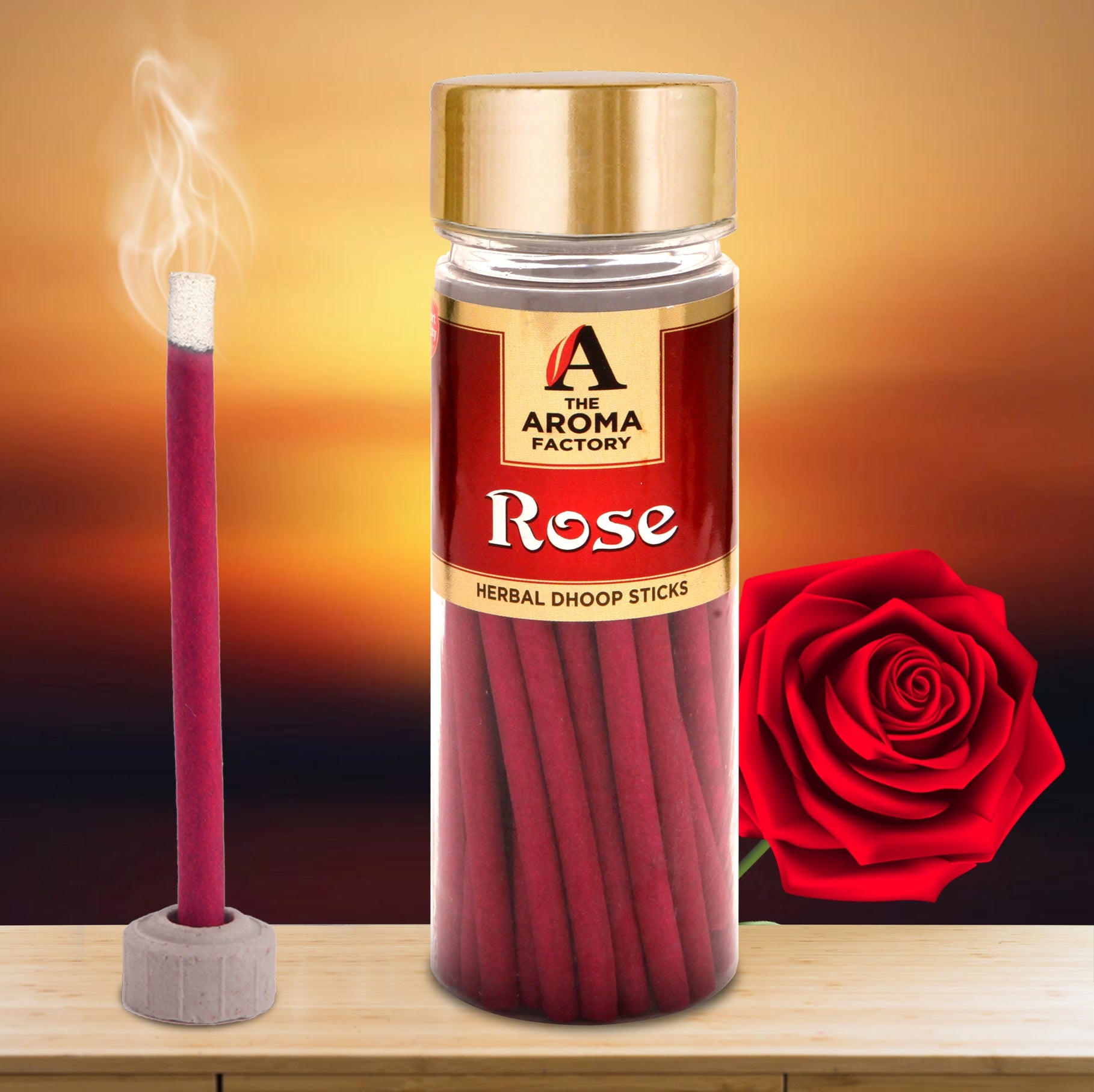 The Aroma Factory Rose Gulab Dhoop batti Sticks Bottle [Free Stand] 100g