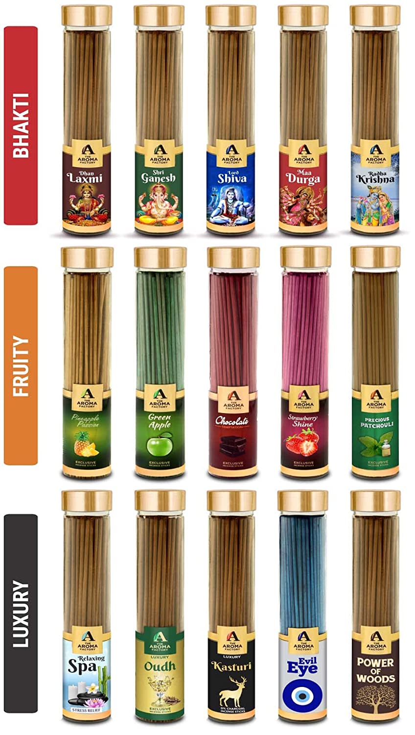 The Aroma Factory Durga Agarbatti for Pooja, Luxury Incense Sticks, Low Smoke & Zero Charcoal (Bottle Pack of 1, 100g)