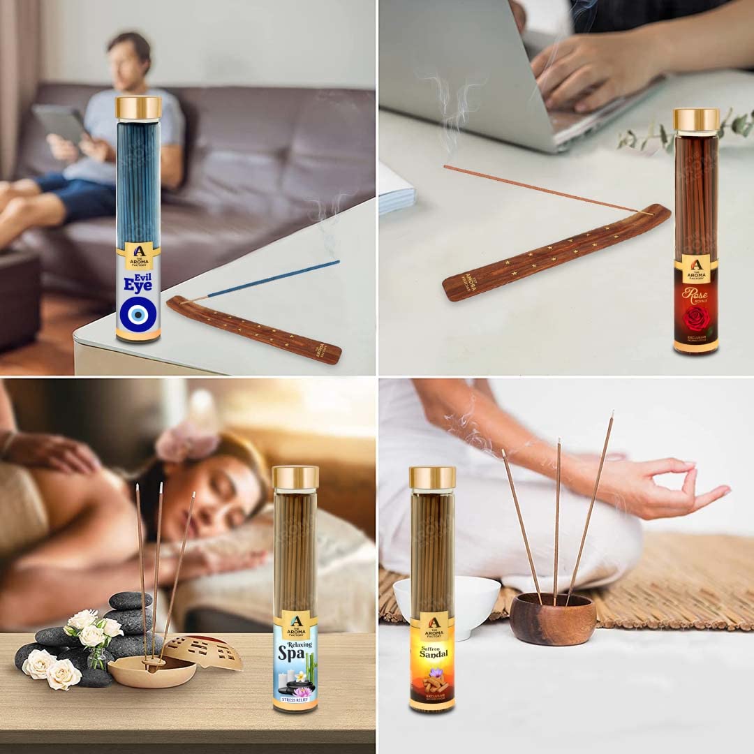 The Aroma Factory Evil Eye Nazar Kavach Agarbatti for Removing Negative Energy, Luck Incense Sticks, Low Smoke & Zero Charcoal (Bottle Pack of 1, 100g)