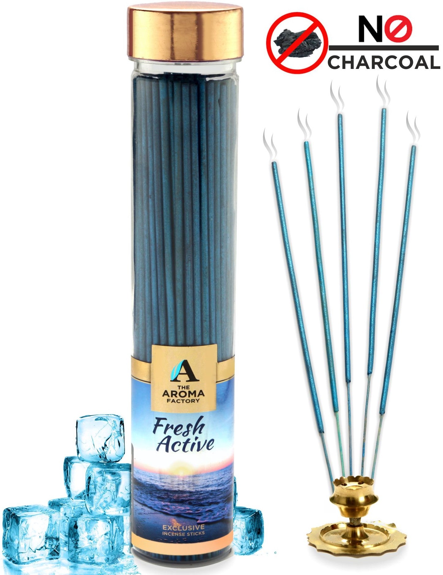 The Aroma Factory Fresh Active Incense Sticks Agarbatti (Charcoal Free & 100% Herbal) Bottle, 100g