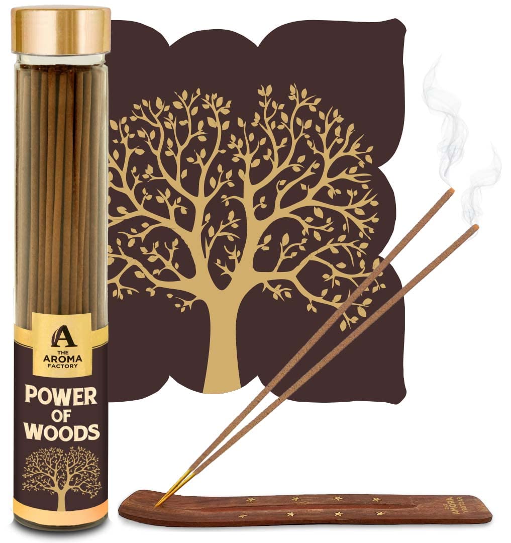 The Aroma Factory Power of Woods Incense Sticks, Low Smoke & Zero Charcoal, Luxury Agarbatti for Pooja, Home, Meditation (Bottle Pack of 1, 100g)